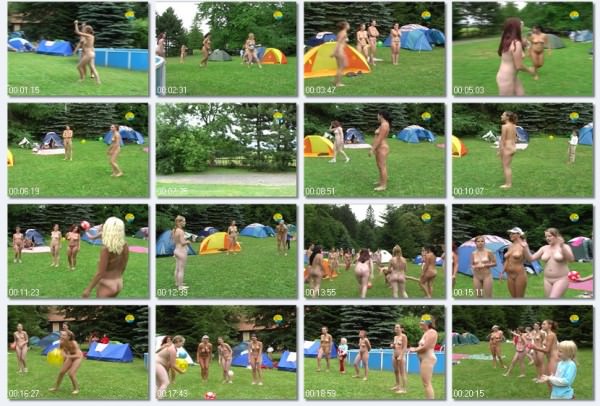 Family naturism - Ball game outdoors [WorldNudism]