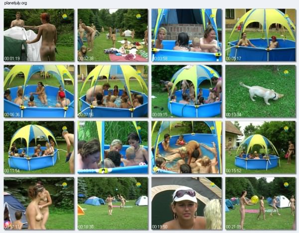 Family naturism - Ball game outdoors [WorldNudism]