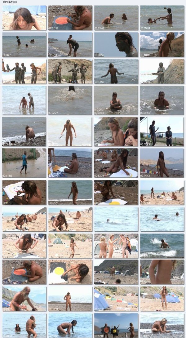 Family nudism - the grandfather and granddaughters nudists on a beach [WorldNudism]